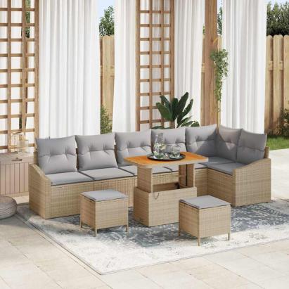 Set de canapele pentru grădină cu pernă 9 pcs Bej poliratan GartenMobel Dekor
