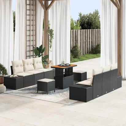 Set de canapele pentru grădină cu pernă 9 pcs Negru poliratan GartenMobel Dekor