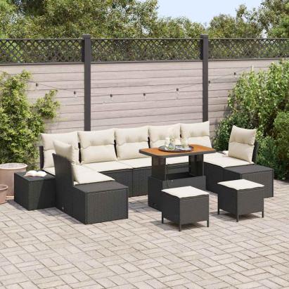 Set de canapele pentru grădină cu pernă 10 pcs Negru poliratan GartenMobel Dekor