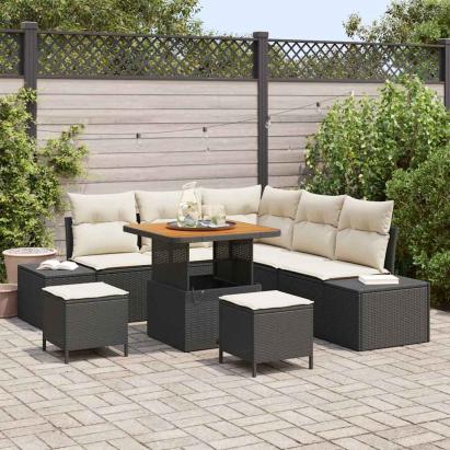 Set de canapele pentru grădină cu pernă 8 pcs Negru poliratan GartenMobel Dekor