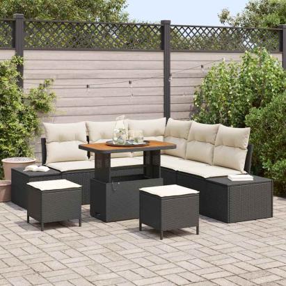 Set de canapele pentru grădină cu pernă 8 pcs Negru poliratan GartenMobel Dekor
