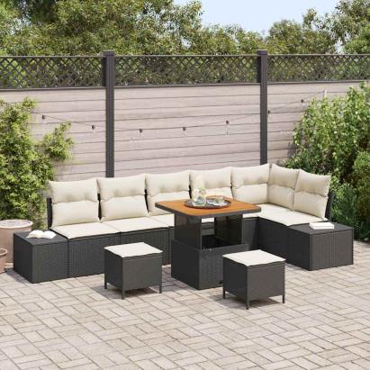 Set de canapele pentru grădină cu pernă 9 pcs Negru poliratan GartenMobel Dekor