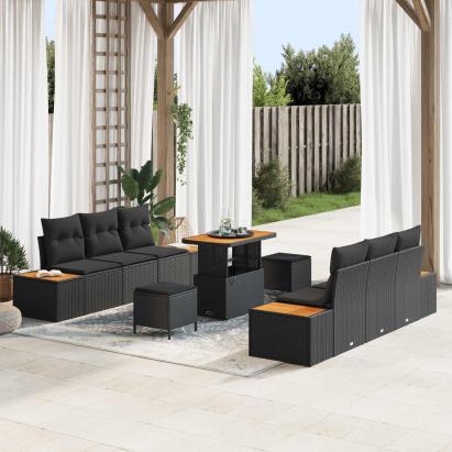 Set de canapele pentru grădină 9 pcs Negru poliratan GartenMobel Dekor