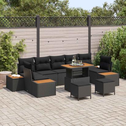 Set de canapele pentru grădină 10 pcs Negru poliratan GartenMobel Dekor