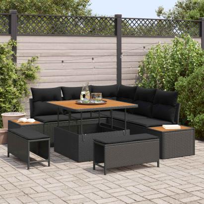 Set de canapele pentru grădină 8 pcs Negru poliratan GartenMobel Dekor