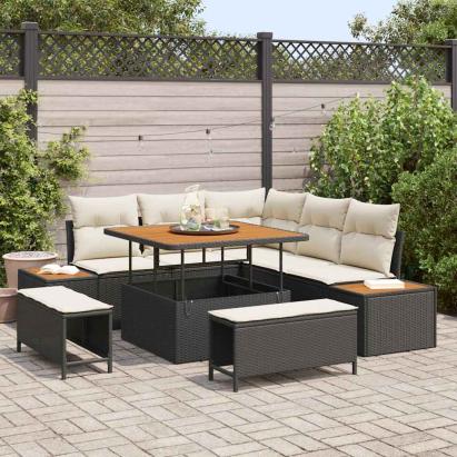 Set de canapele pentru grădină 8 pcs Negru poliratan GartenMobel Dekor