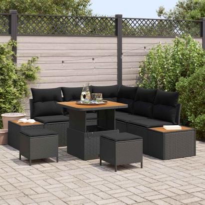 Set de canapele pentru grădină 8 pcs Negru poliratan GartenMobel Dekor