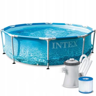 Piscina rotunda Intex Beachside cu cadru metalic si pompa, 305x76 cm