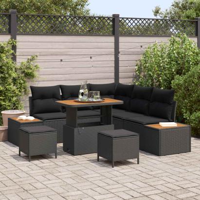 Set de canapele pentru grădină 8 pcs Negru poliratan GartenMobel Dekor