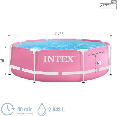 Piscină rotundă cu cadru metalic Intex Pink, 244 x 76 cm