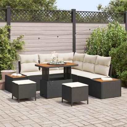 Set de canapele pentru grădină 8 pcs Negru poliratan GartenMobel Dekor