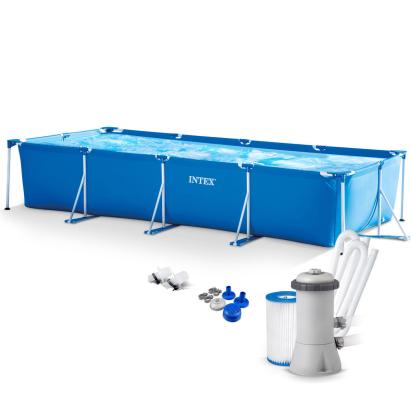 Piscina Intex cu cadru metalic si pompa filtrare, 450x220x84 cm, 7100 l