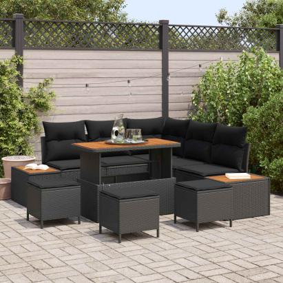 Set de canapele pentru grădină 9 pcs Negru poliratan GartenMobel Dekor