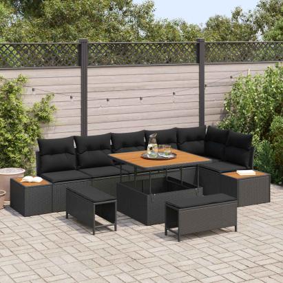Set de canapele pentru grădină 9 pcs Negru poliratan GartenMobel Dekor