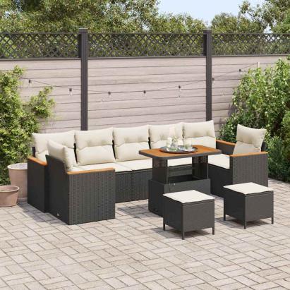 Set de canapele pentru grădină 10 pcs Negru poliratan GartenMobel Dekor