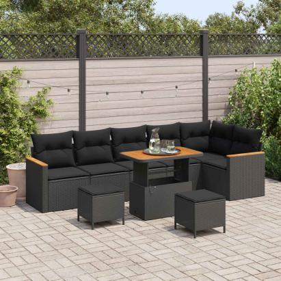 Set de canapele pentru grădină 9 pcs Negru poliratan GartenMobel Dekor