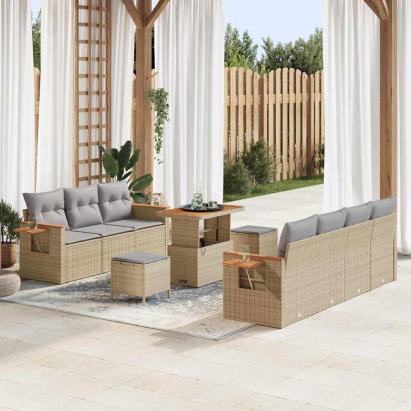 Set de canapele pentru grădină 10 pcs Beige și gri deschis GartenMobel Dekor