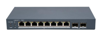 Switch PoE Hikvision cu 8 porturi Gigabit, 2 SFP, VLAN, 80W, 300 m