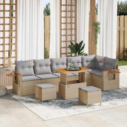 Set de canapele pentru grădină 9 pcs Beige și gri deschis GartenMobel Dekor