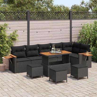 Set de canapele pentru grădină cu pernă 10 pcs Negru GartenMobel Dekor