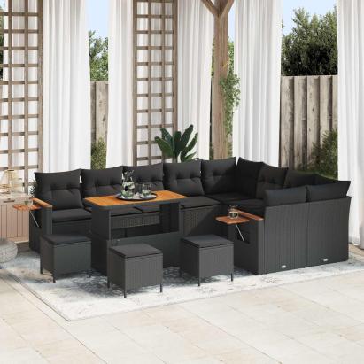 Set de canapele pentru grădină cu pernă 13 pcs Negru GartenMobel Dekor
