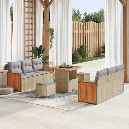 Set de canapele pentru grădină 9 pcs Beige și gri deschis GartenMobel Dekor