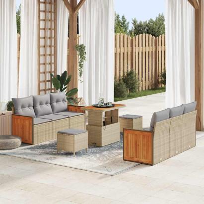 Set de canapele pentru grădină 9 pcs Beige și gri deschis GartenMobel Dekor