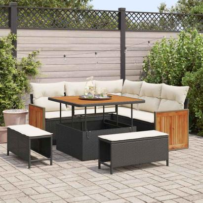 Set de canapele pentru grădină cu pernă 8 pcs Negru și Crem GartenMobel Dekor