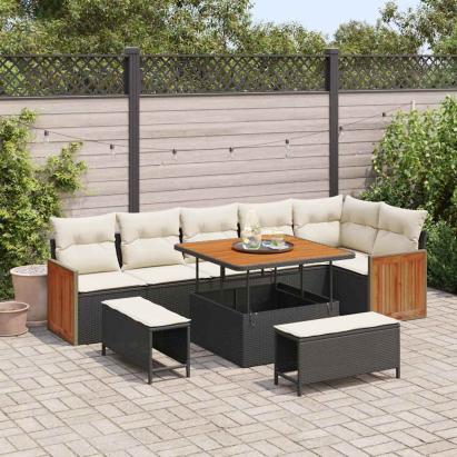 Set de canapele pentru grădină cu pernă 9 pcs Negru și Crem GartenMobel Dekor