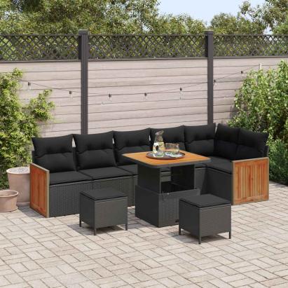 Set de canapele pentru grădină cu pernă 9 pcs Negru GartenMobel Dekor