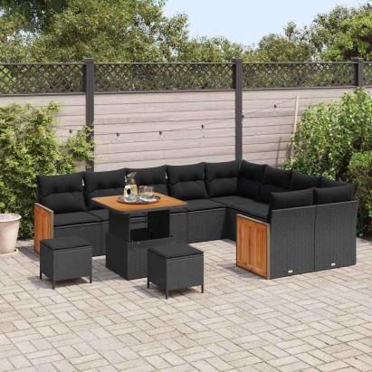 Set de canapele pentru grădină cu pernă 12 pcs Negru GartenMobel Dekor