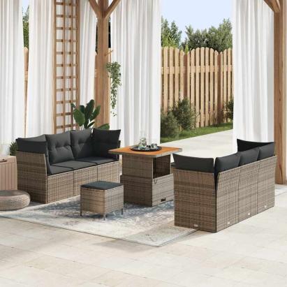 Set de canapele pentru grădină cu pernă 9 pcs Gri poliratan GartenMobel Dekor