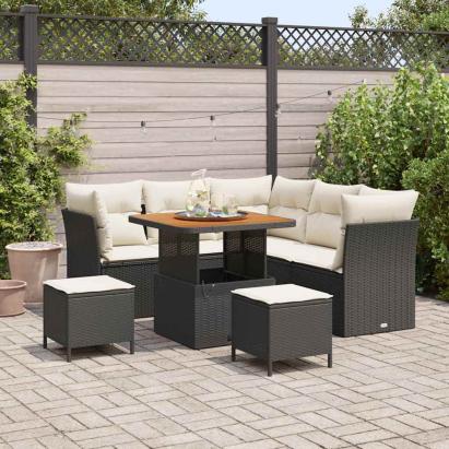 Set de canapele pentru grădină cu pernă 8 pcs negru și crem GartenMobel Dekor