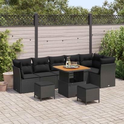 Set de canapele pentru grădină cu pernă 9 pcs Negru GartenMobel Dekor