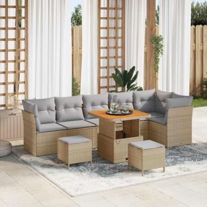 Set de canapele pentru grădină 9 pcs bej și gri deschis GartenMobel Dekor