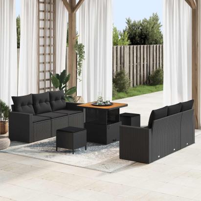 Set de canapele pentru grădină cu pernă Manual 9 pcs Negru GartenMobel Dekor