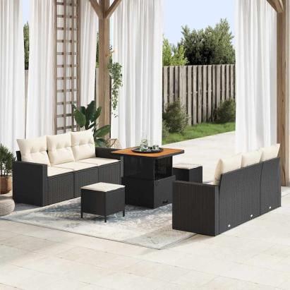 Set de canapele pentru grădină cu pernă 9 pcs negru și crem GartenMobel Dekor