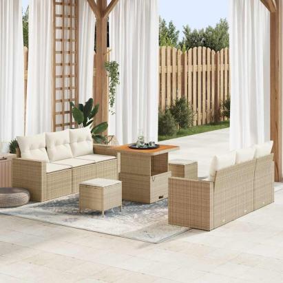 Set de canapele pentru grădină cu pernă 9 pcs bej și crem GartenMobel Dekor