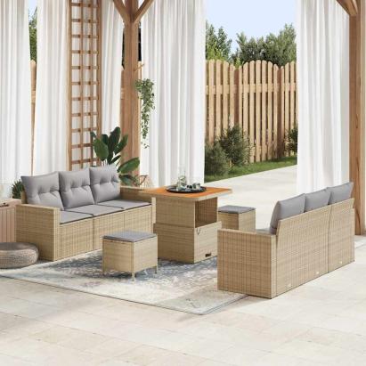 Set de canapele pentru grădină Manual 9 pcs bej și gri deschis GartenMobel Dekor
