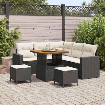Set de canapele pentru grădină 9 pcs Negru și Crem poliratan GartenMobel Dekor