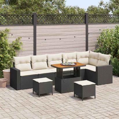 Set de canapele pentru grădină 11 pcs Negru și Crem poliratan GartenMobel Dekor