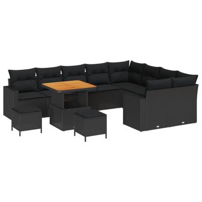 Set de canapele pentru grădină cu pernă 13 pcs Negru poliratan GartenMobel Dekor