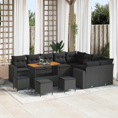 Set de canapele pentru grădină cu pernă 14 pcs Negru poliratan GartenMobel Dekor