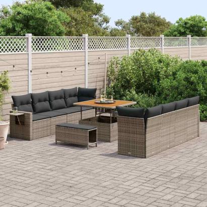 Set de canapele pentru grădină cu pernă 11 pcs Gri poliratan GartenMobel Dekor