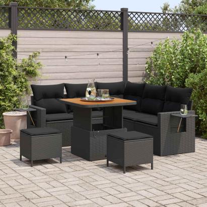 Set de canapele pentru grădină cu pernă 9 pcs Negru poliratan GartenMobel Dekor