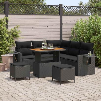 Set de canapele pentru grădină cu pernă 9 pcs Negru poliratan GartenMobel Dekor