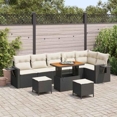 Set de canapele pentru grădină 11 pcs Negru și Crem poliratan GartenMobel Dekor
