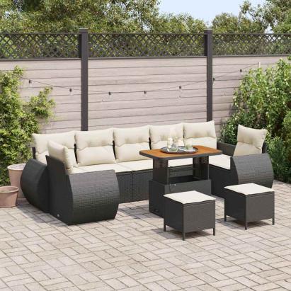 Set de canapele pentru grădină cu pernă 10 pcs negru și crem GartenMobel Dekor