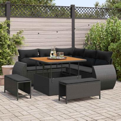 Set de canapele pentru grădină cu pernă 8 pcs Negru poliratan GartenMobel Dekor