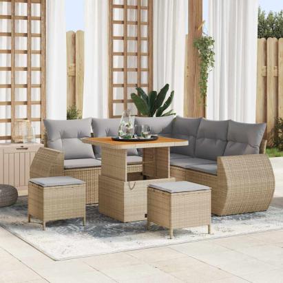 Set de canapele pentru grădină 8 pcs Beige și gri deschis GartenMobel Dekor